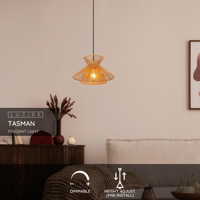 Lucide TASMAN - Závesné svietidlo - 1xE27 - Prírodné